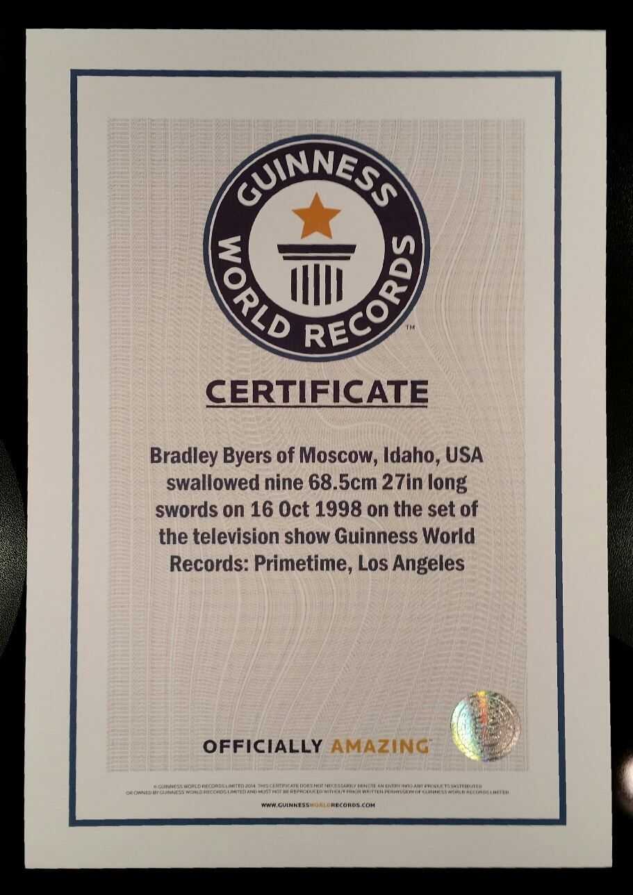 Pinbrad Byers On Brad Byers World Record Certificates Throughout ...