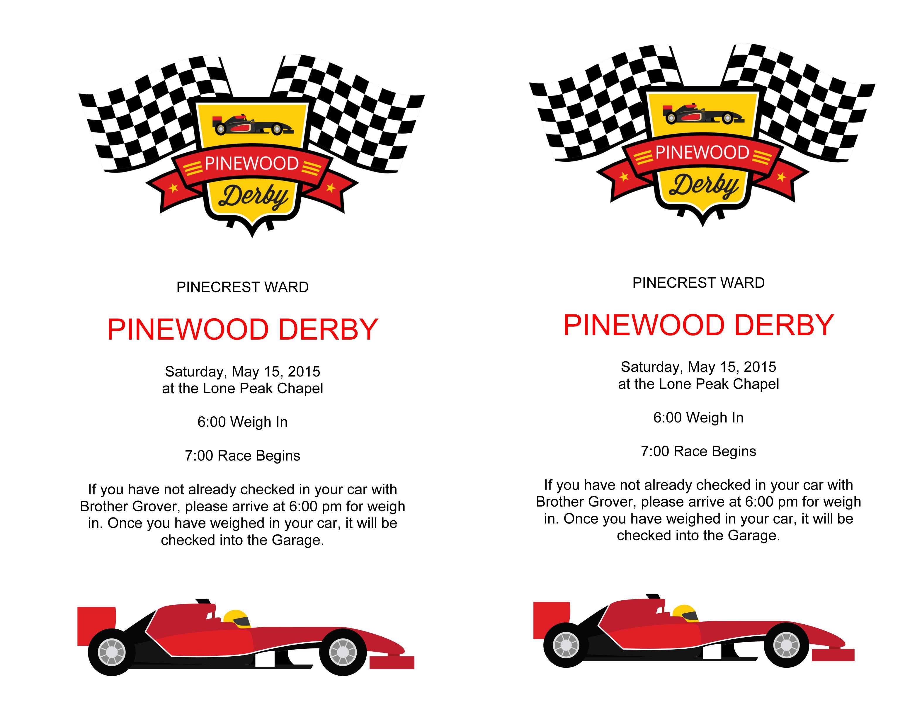 Pinewood Derby Flyers – The Gospel Home Inside Pinewood Derby Certificate Template