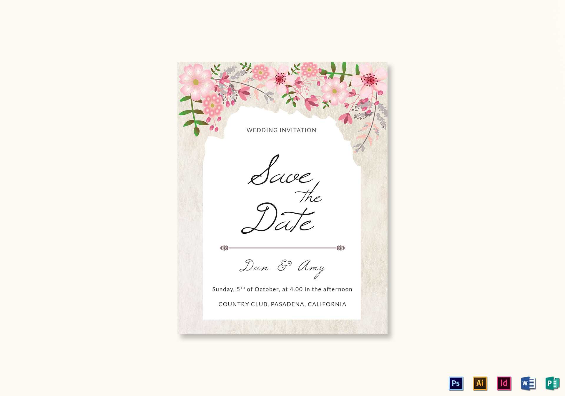 Pink Floral Save The Date Card Template Regarding Save The Date Template Word