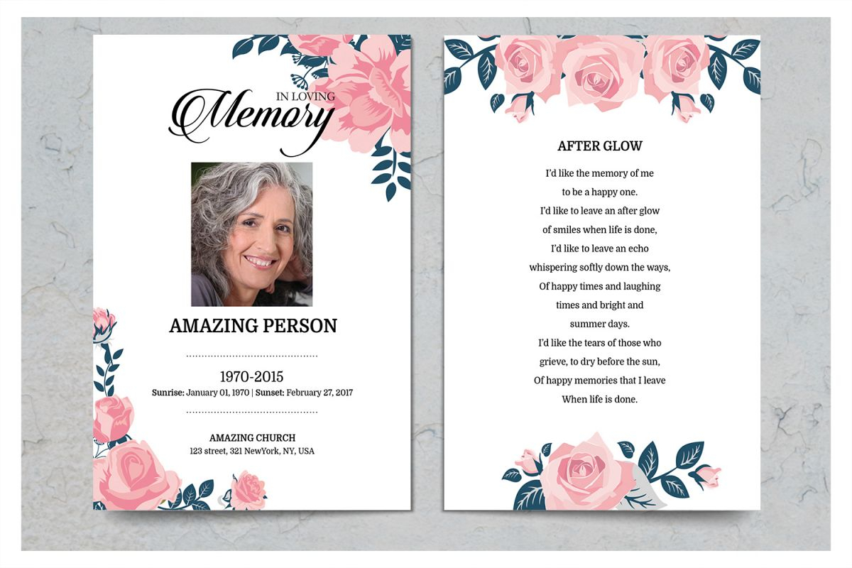Pink Flower Funeral Prayer Card Template Inside In Memory Cards Templates