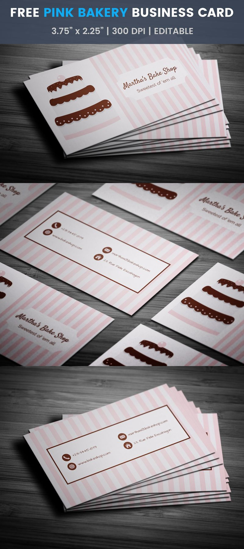 Pink Stripes & Choco Cake Bakery Business Card Template In Cake Business Cards Templates Free
