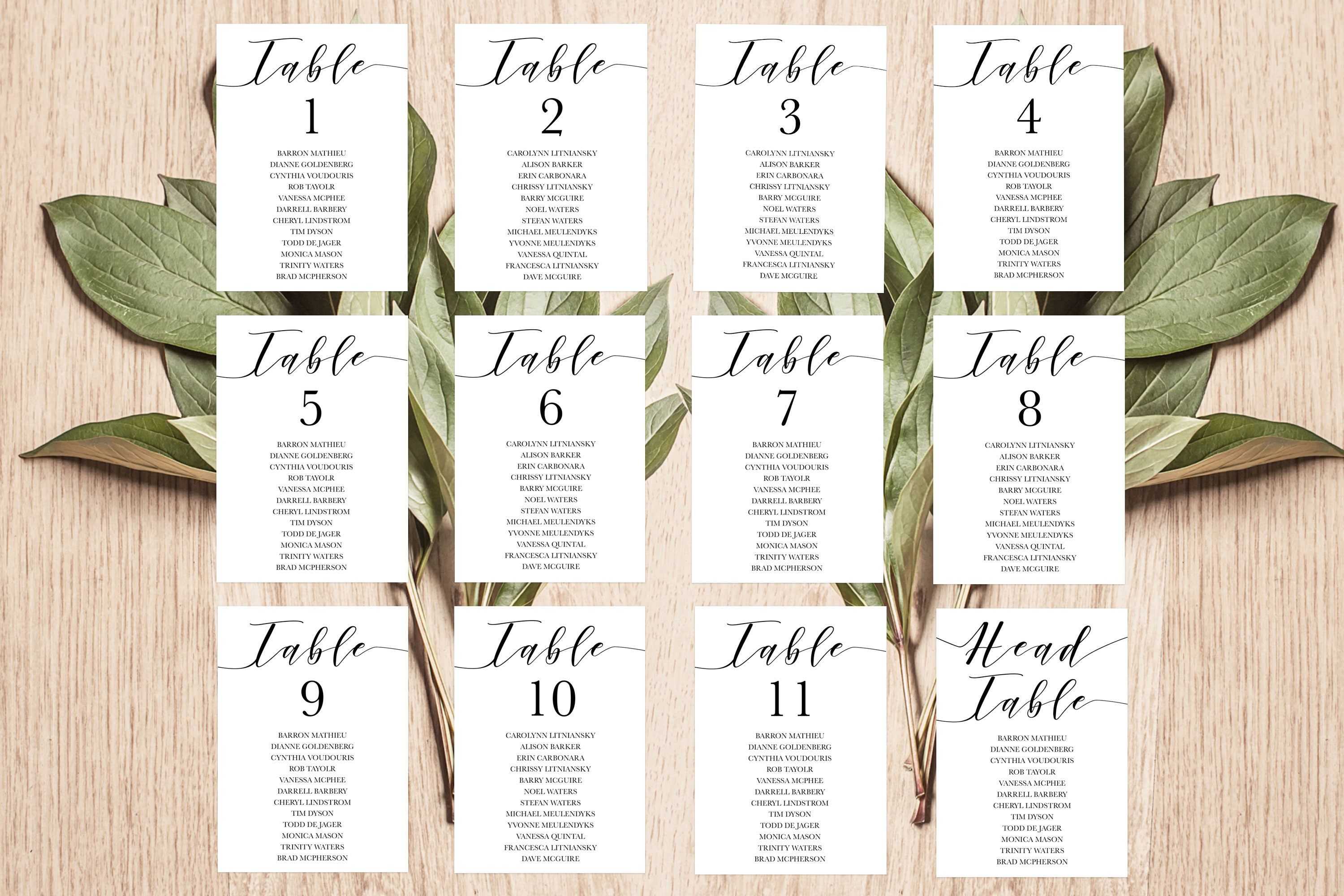 Place Card Template, Table Number Template, Seating Chart With Printable Escort Cards Template