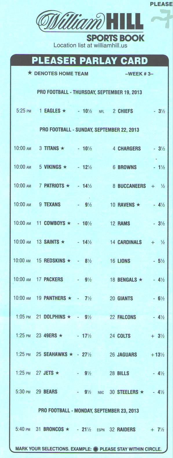 Pleaser Bets In The Nfl Within Football Betting Card Template