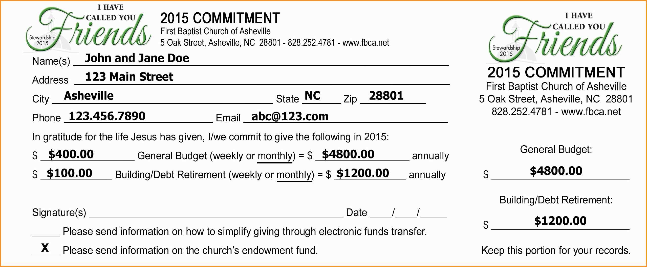 Pledge Cards Template Free Card Donation Excel Templates For Throughout Pledge Card Template For Church