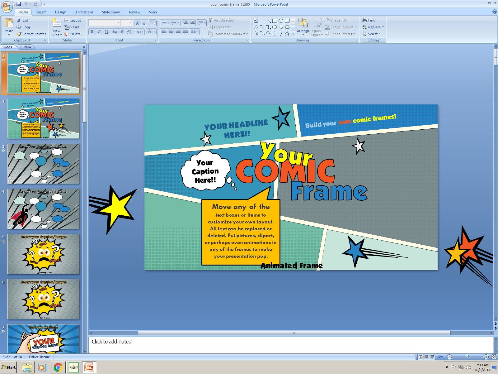 Powerpoint: Your Comic Frame Presentation Template For Powerpoint Comic Template