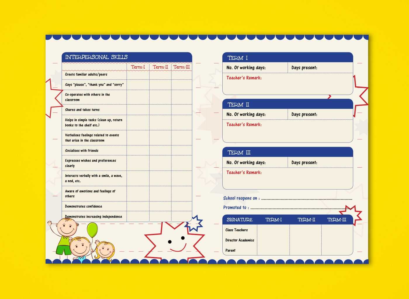 Pre Nursery Report Card On Behance | Report Card Ideas Regarding Boyfriend Report Card Template