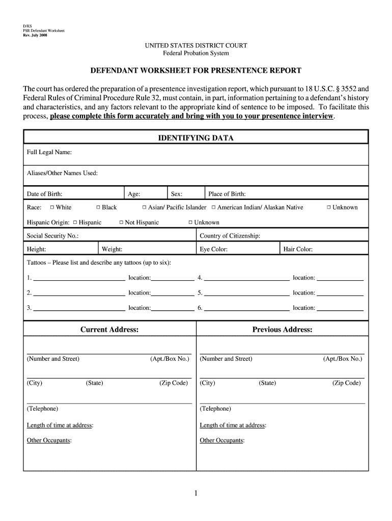 Pre Sentence Investigation – Fill Online, Printable Intended For Presentence Investigation Report Template