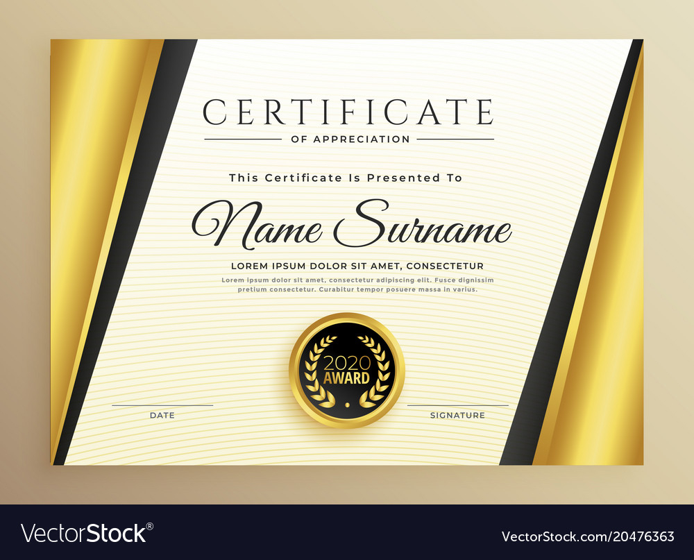 Premium Certificate Template Design With Golden Inside High Resolution Certificate Template