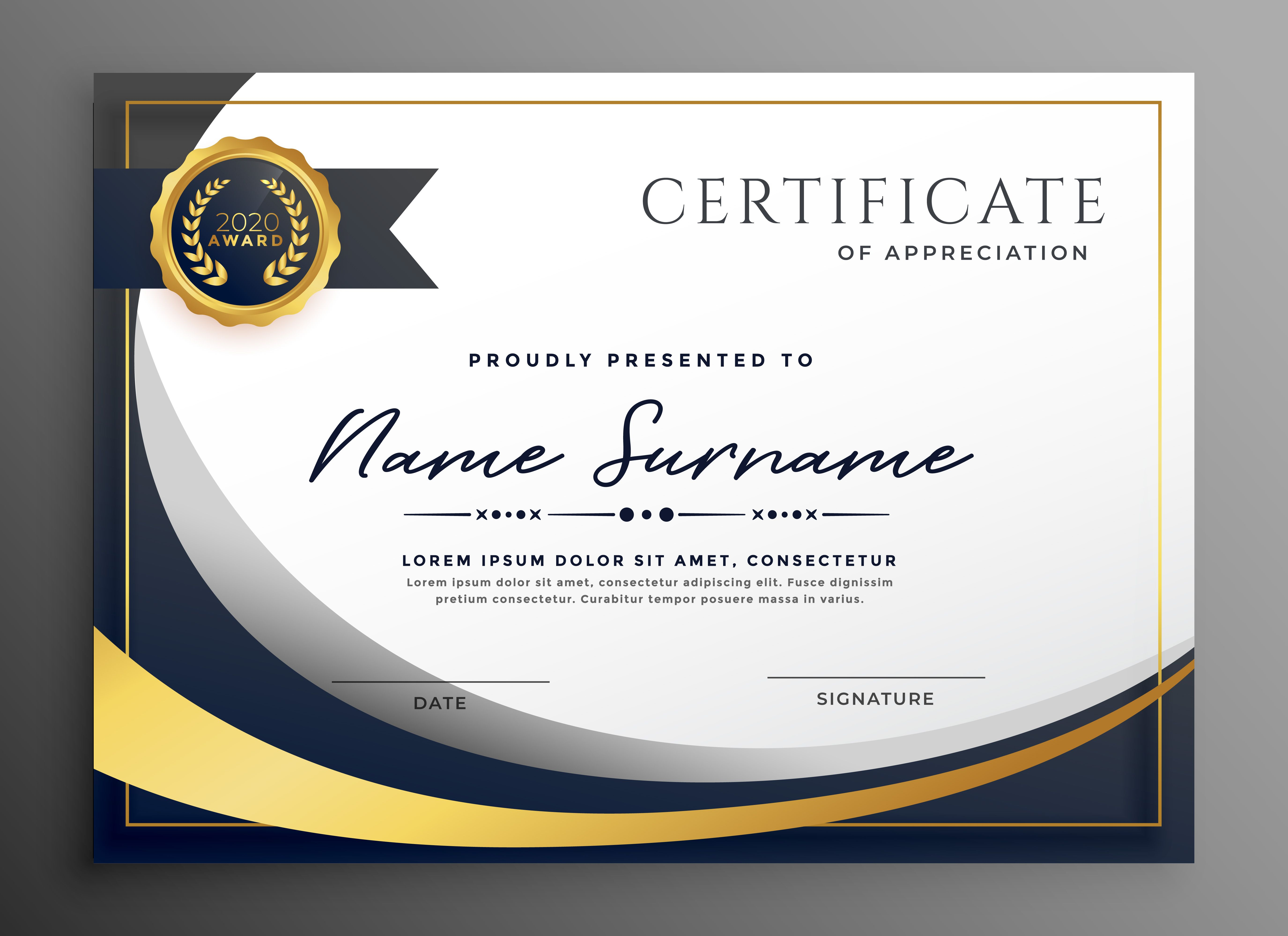 Premium Wavy Certificate Template Design | Certificate Within Award Certificate Design Template