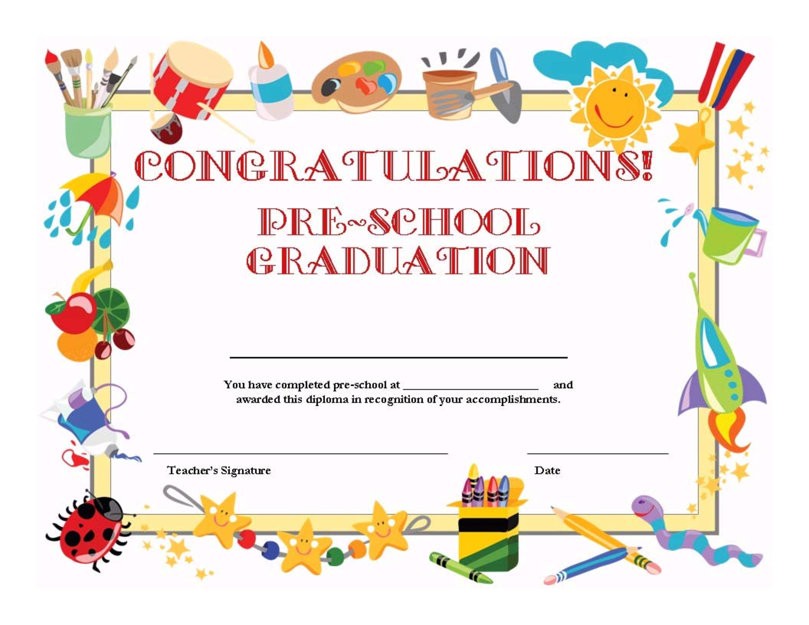 Preschool Graduation Certificate Template Free With Preschool Graduation Certificate Template Free