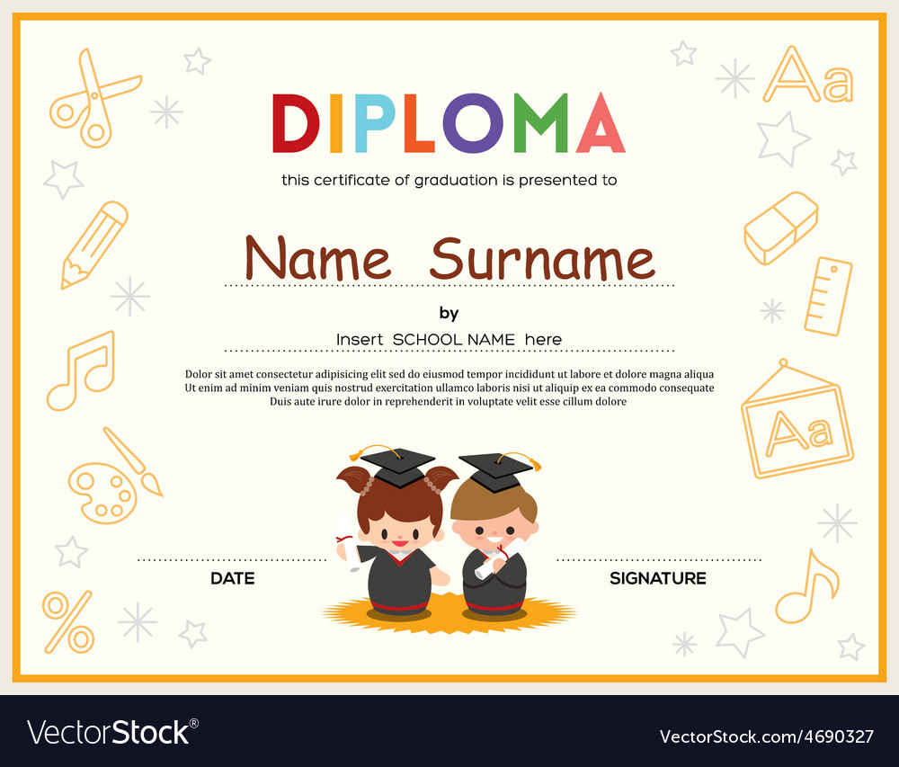 Preschool Kids Diploma Certificate Template For Preschool Graduation Certificate Template Free