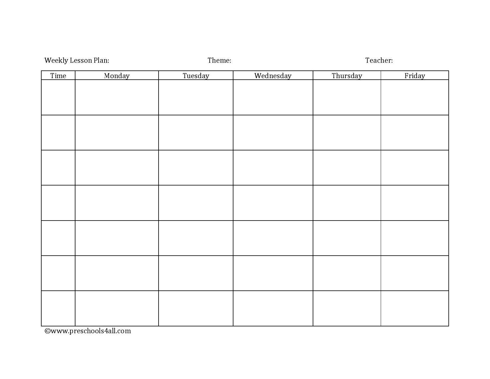 Preschool Lesson Plan Template – Lesson Plan Book Template Throughout Blank Preschool Lesson Plan Template