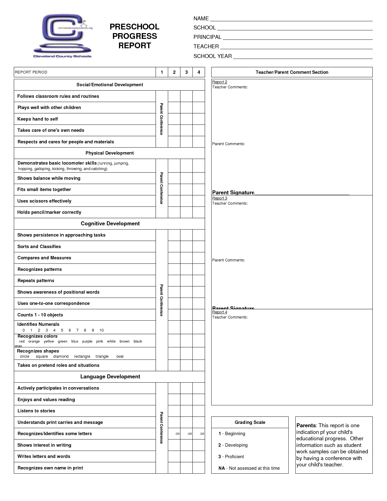 Preschool Progress Report Cards | Report Card Template Within Kindergarten Report Card Template