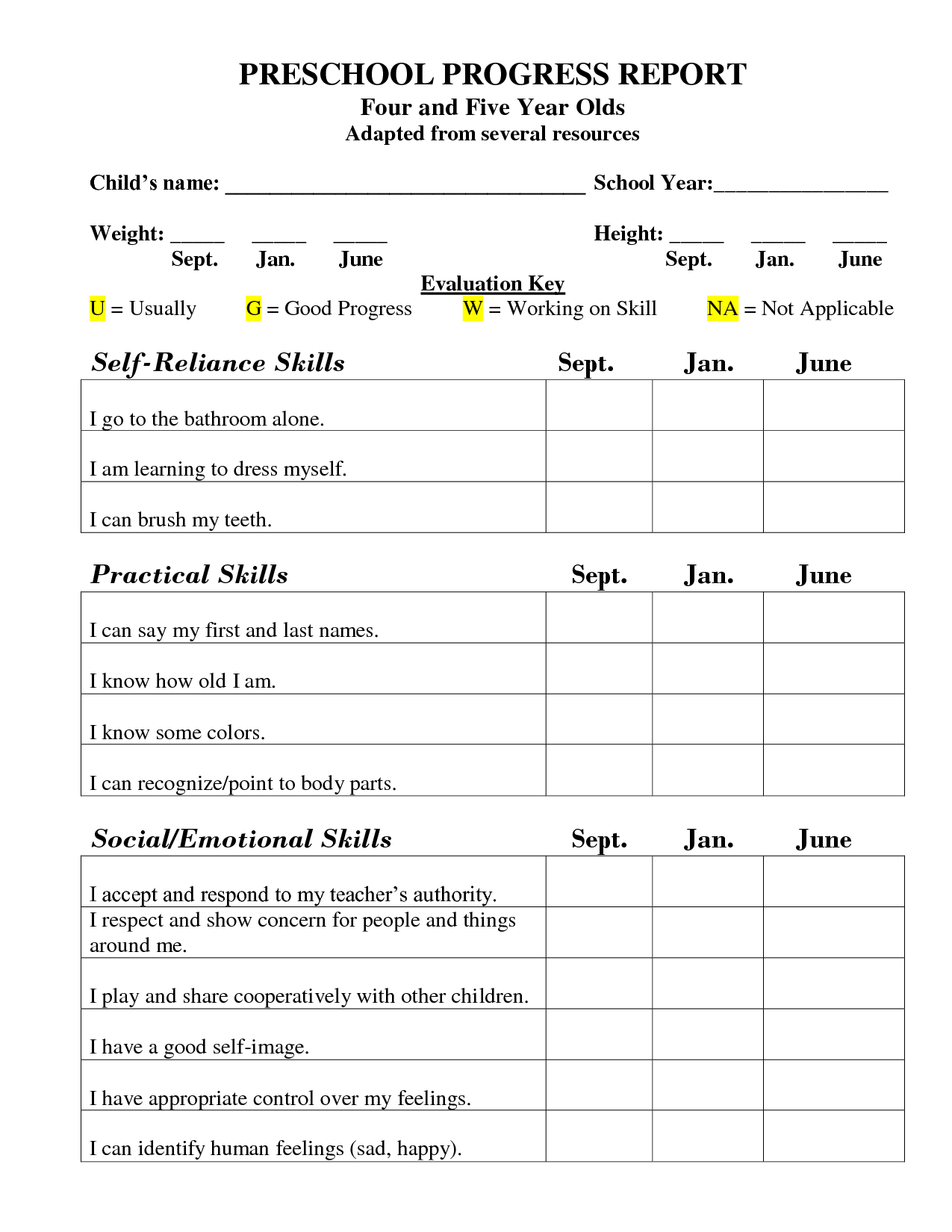 Preschool Progress Report Template | Childcare | Preschool Inside Preschool Weekly Report Template