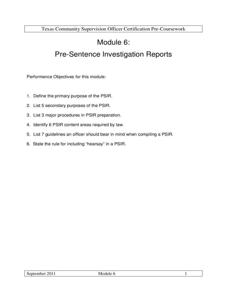 Presentence Investigation Report Form – Texas Free Download Regarding Presentence Investigation Report Template