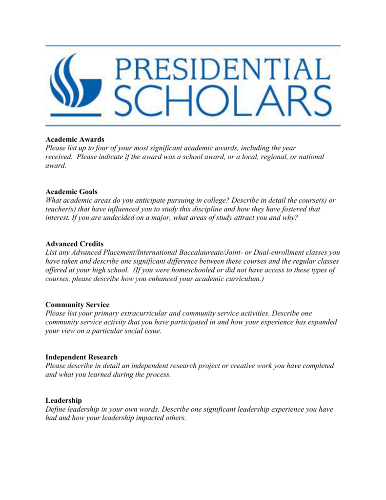 Presidential Scholarship Word Template – Honors College Throughout Community Service Template Word