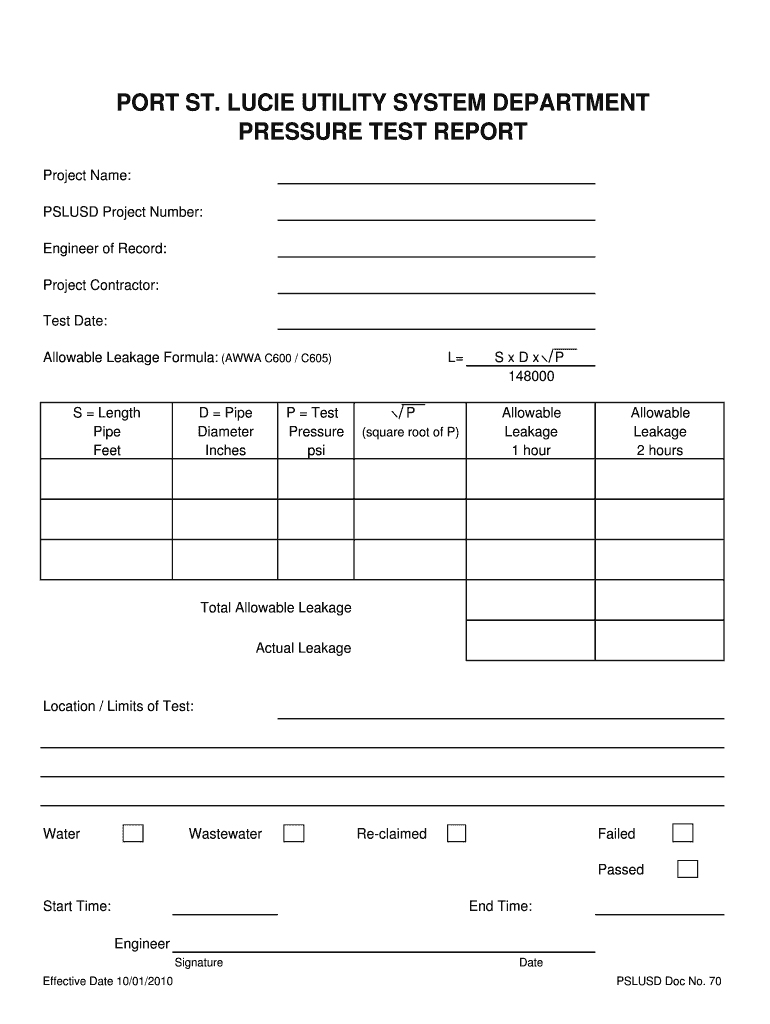 Pressure Test Format – Fill Online, Printable, Fillable With Regard To Hydrostatic Pressure Test Report Template