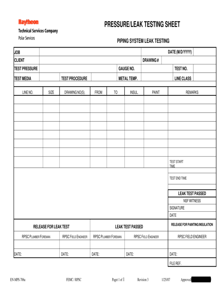 Pressure Testing Form Fill Online, Printable, Fillable pertaining to