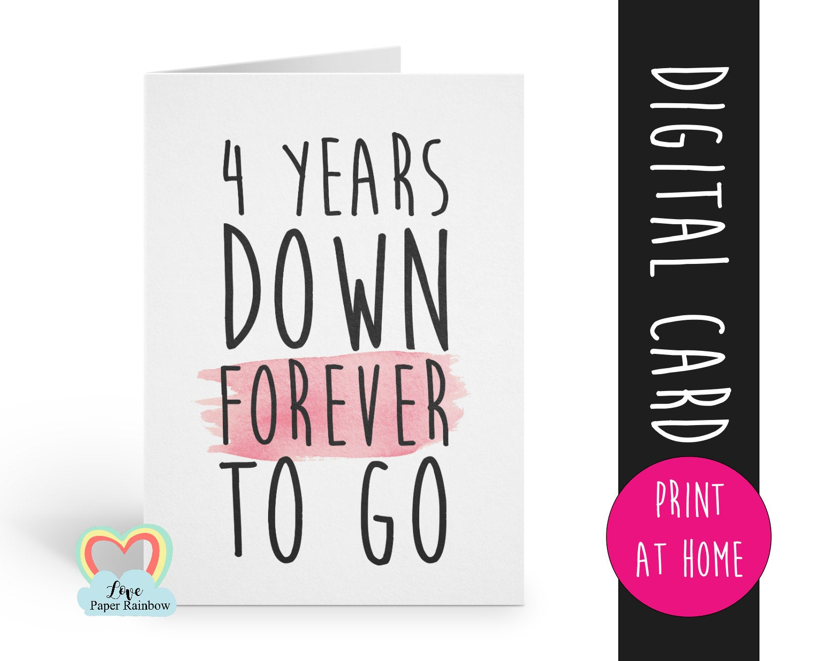 Printable 4Th Wedding Anniversary Card Template, 4Th Anniversary Card, 4  Years Down Forever To Go, Lesbian Anniversary Card, Gay Anniversary With Template For Anniversary Card