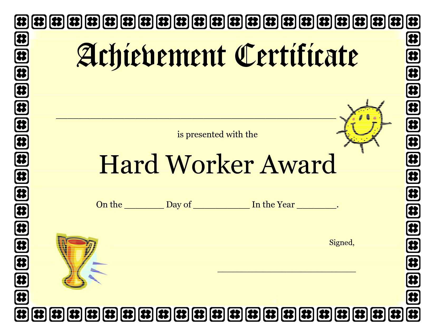 Printable Achievement Certificates Kids | Hard Worker For Free Student Certificate Templates