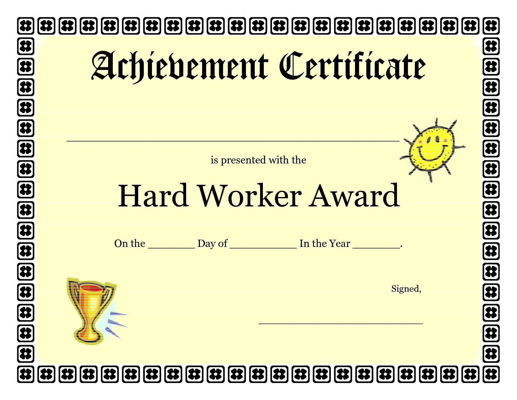 Printable Achievement Certificates Kids | Hard Worker Regarding Free Printable Certificate Of Achievement Template