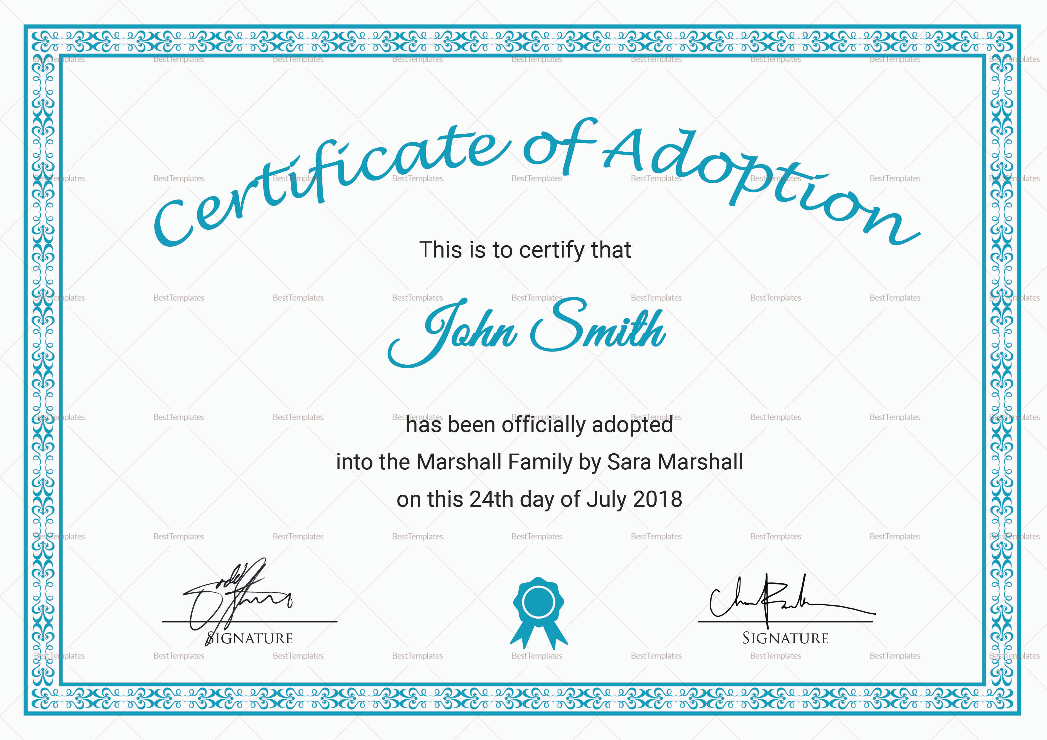 Printable Adoption Certificate Template Intended For Child Adoption Certificate Template