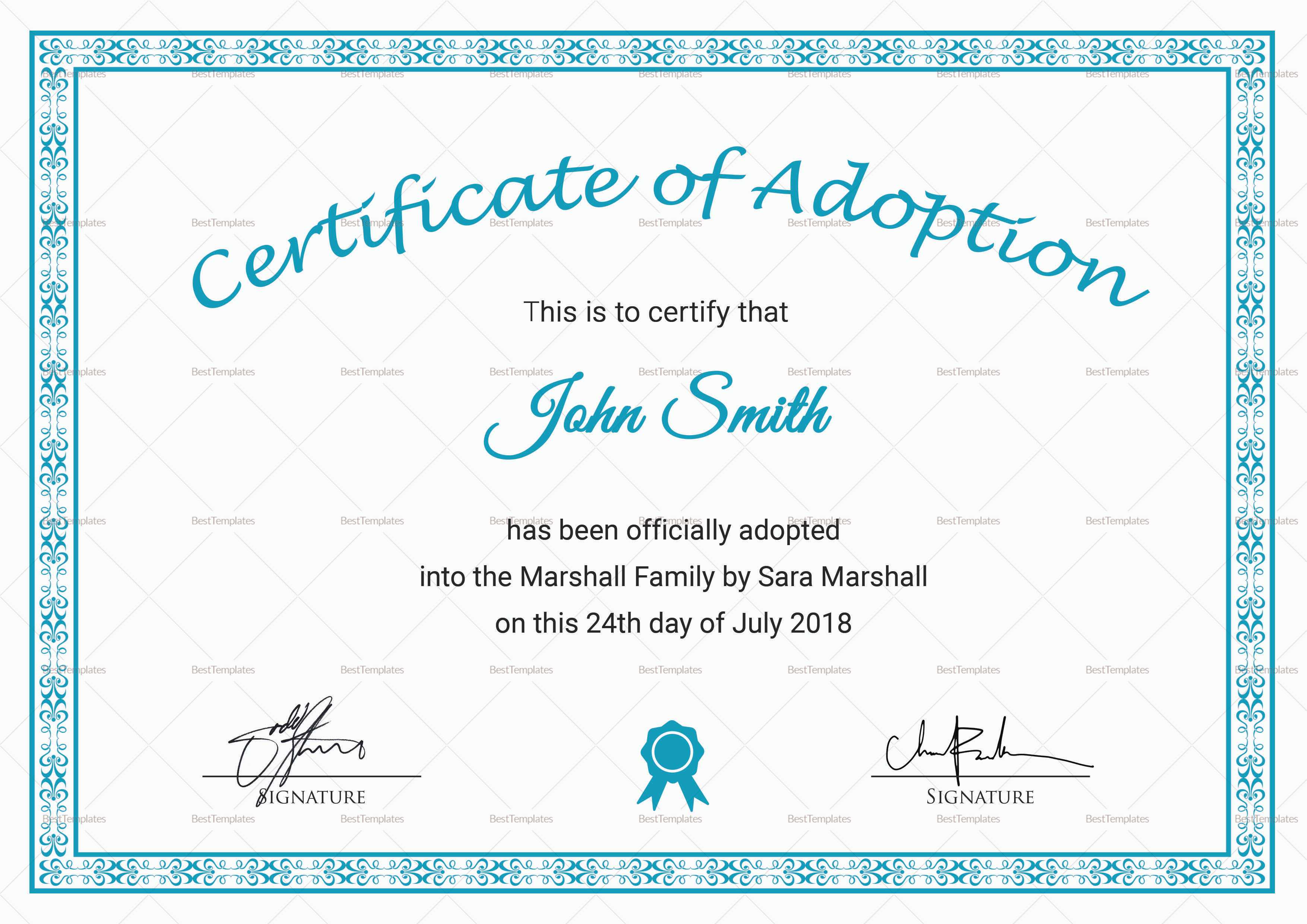 Printable Adoption Certificate Template Intended For Child Adoption Certificate Template