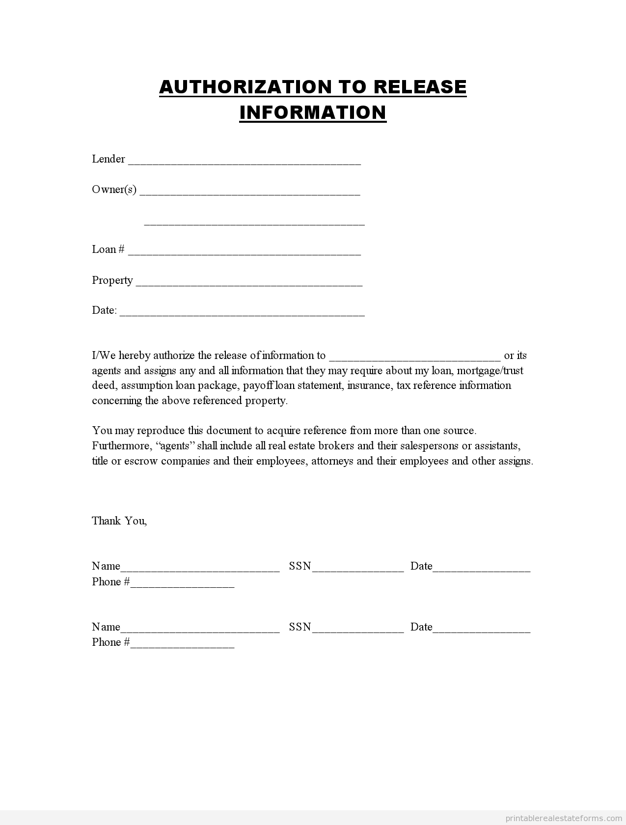 Printable Authorization To Release Information Template 2015 Inside Blank Legal Document Template