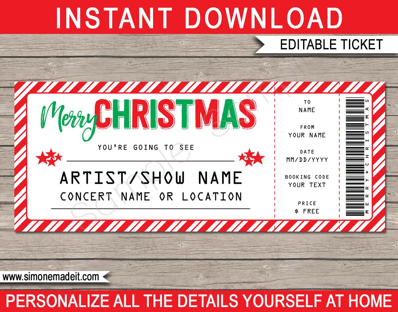 Printable Christmas Gift Concert Ticket Template | Gift Within Movie Gift Certificate Template