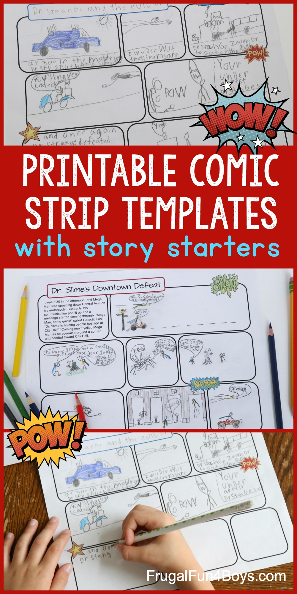 Printable Comic Strip Templates With Story Starters – Frugal For Printable Blank Comic Strip Template For Kids