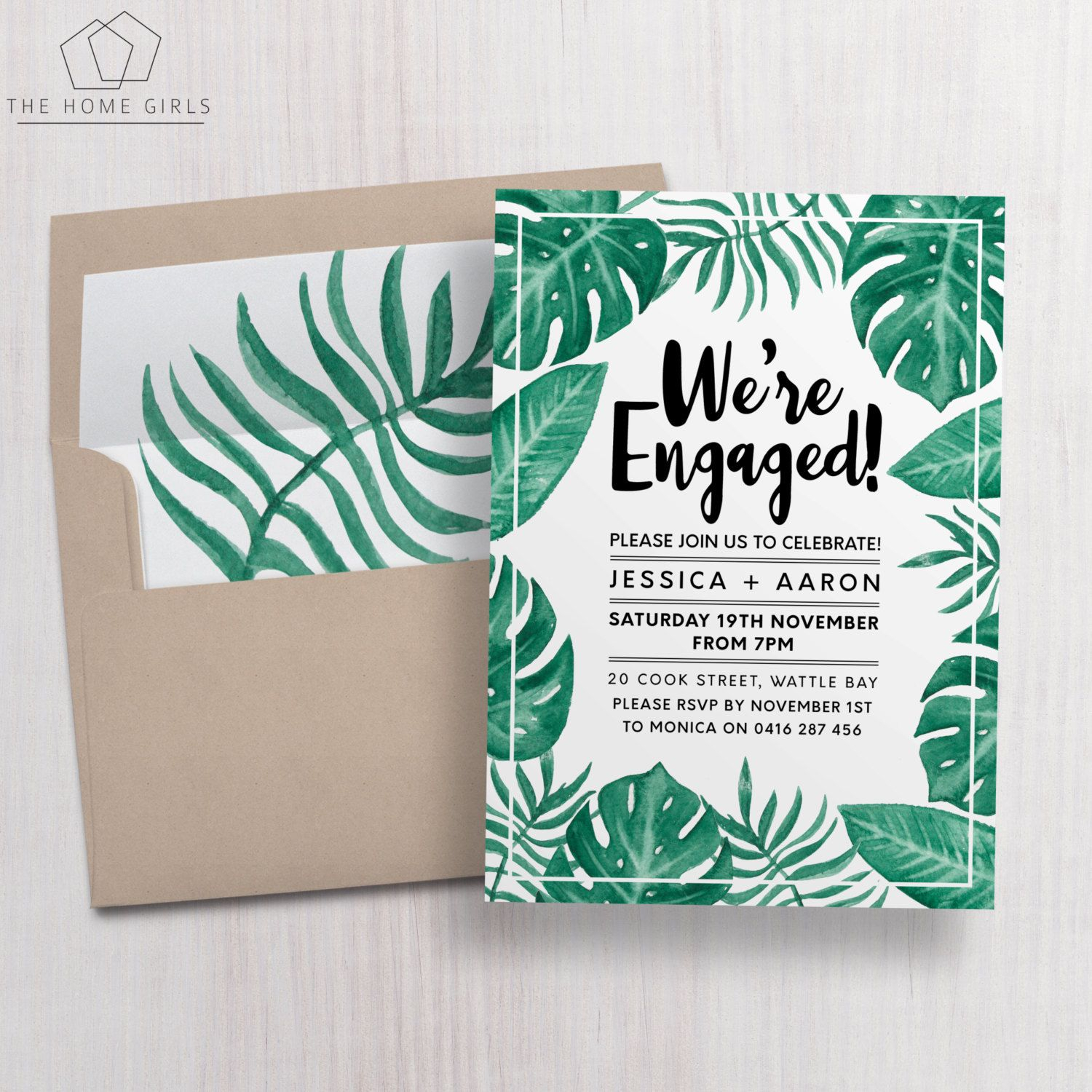 Printable Engagement Invitation | Palm Leaf | Editable With Celebrate It Templates Place Cards