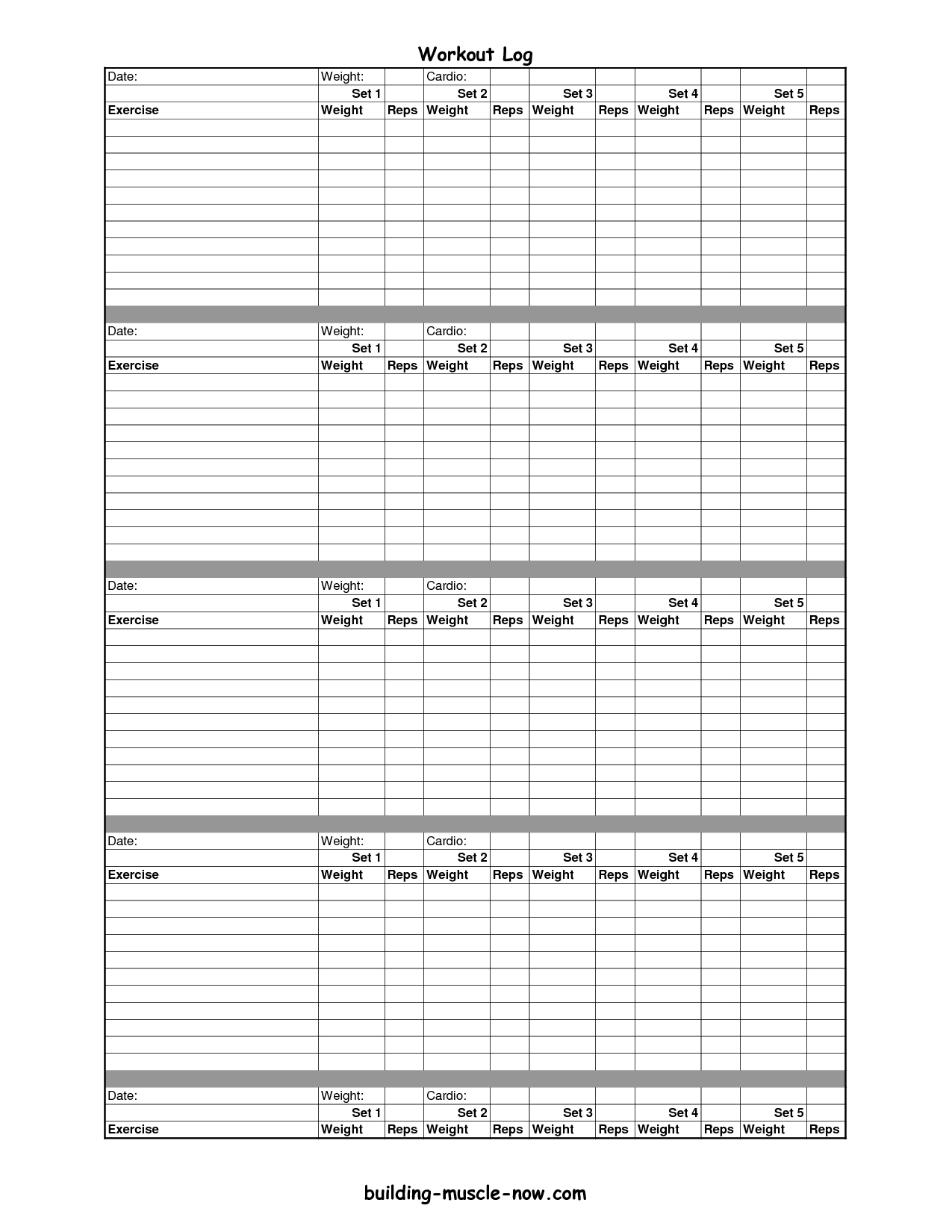 Printable Exercise Log | Free Printable Workout Logs Intended For Blank Workout Schedule Template