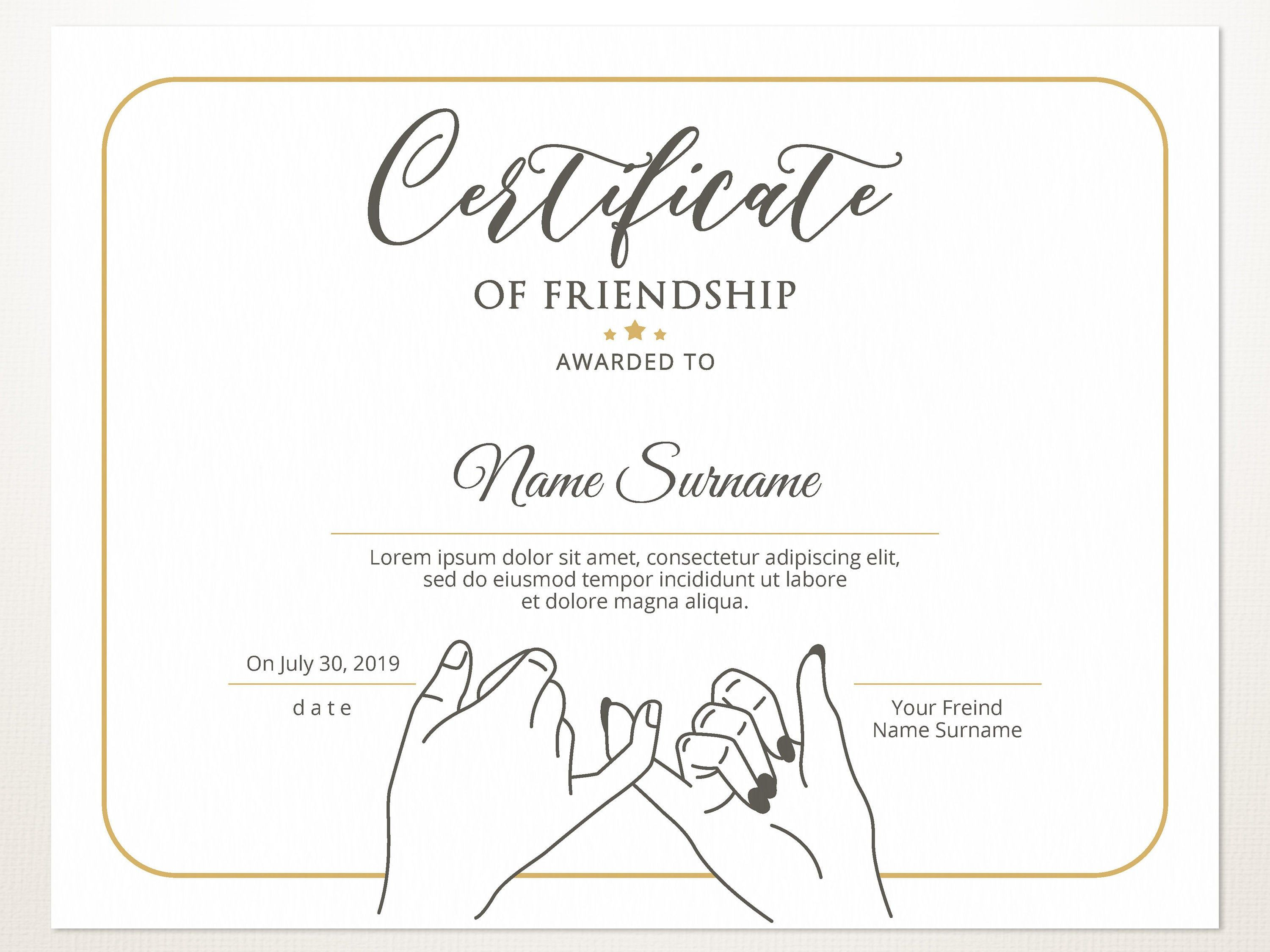 Printable Friendship Certificate Template Editable With Regard To Elegant Gift Certificate Template