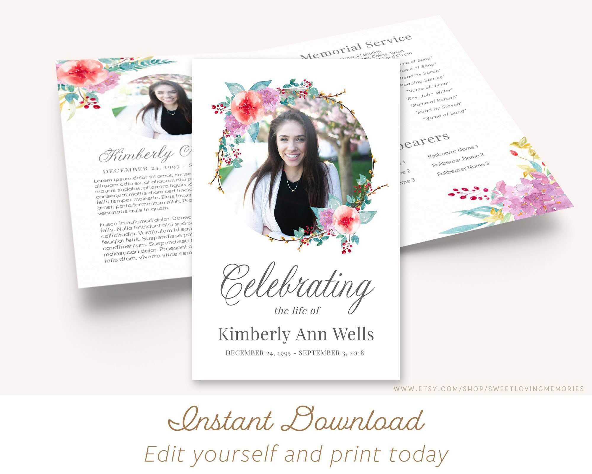 Printable Funeral Program | Memorial Service Program In Memorial Brochure Template