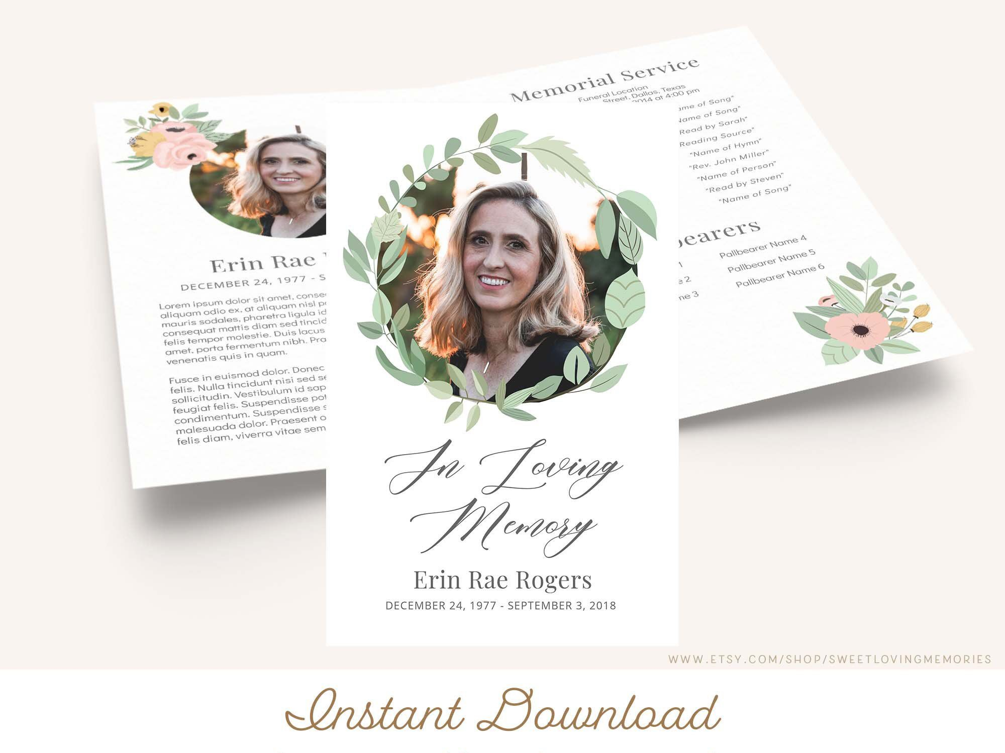 Printable Funeral Program Template | Greenery Memorial Pertaining To Memorial Brochure Template