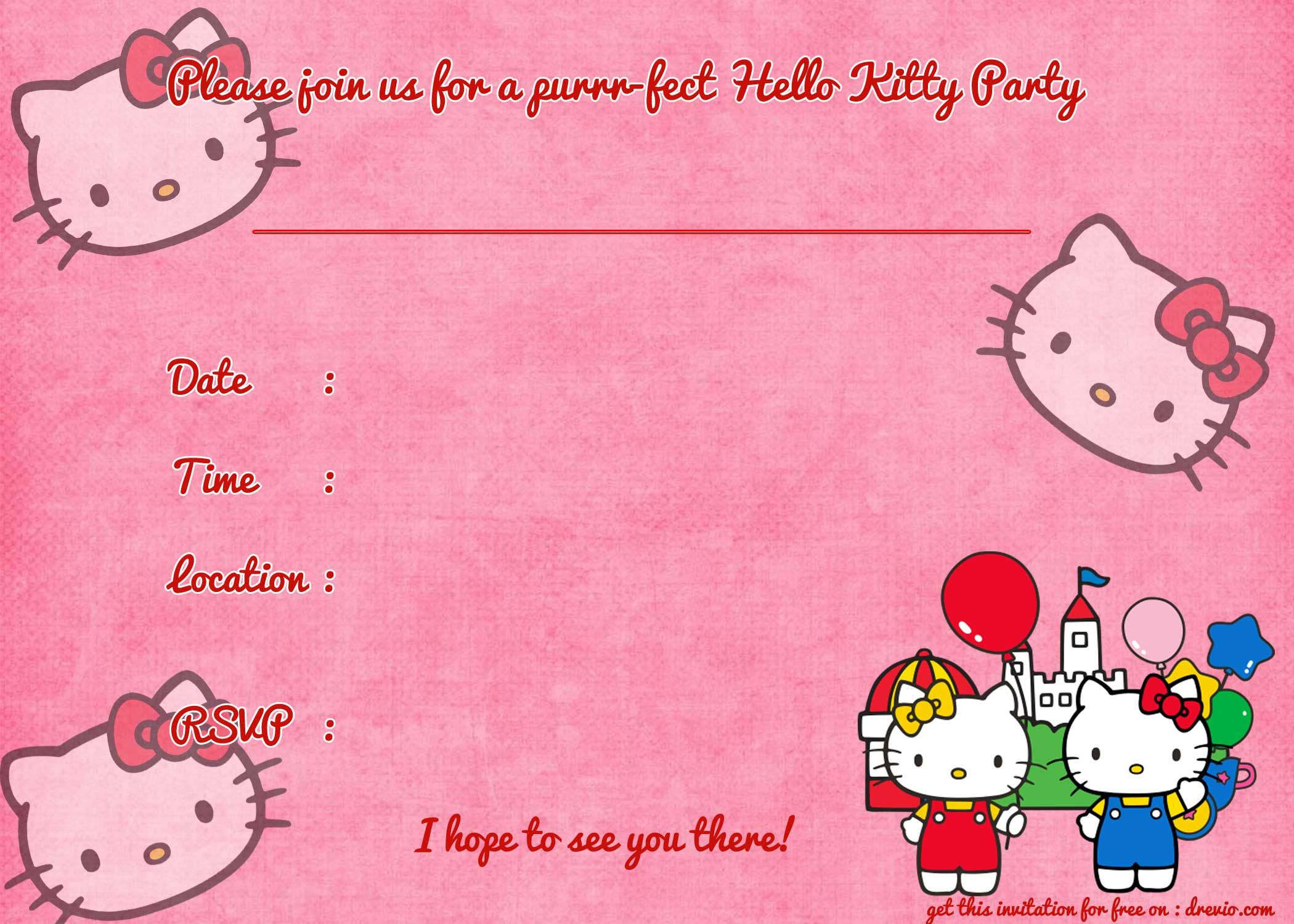 Printable Hello Kitty Birthday Invitation Template | Party For Hello Kitty Birthday Card Template Free