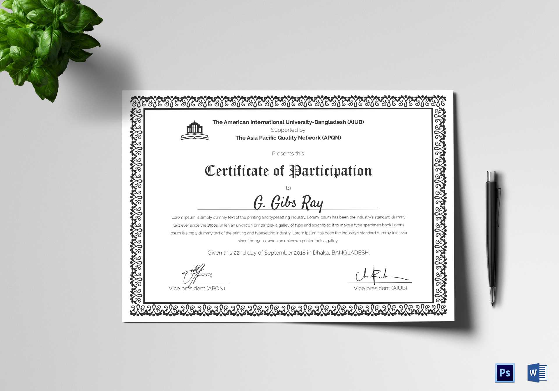 Printable Participation Certificate Template With Certificate Of Participation Template Word