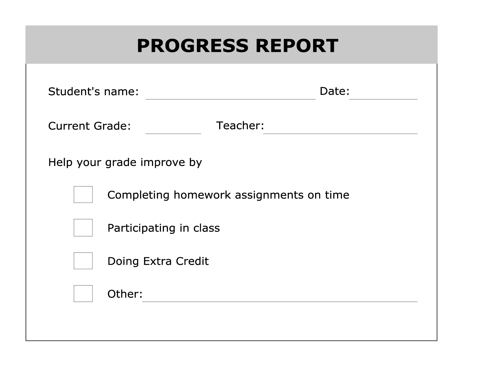 Printable Progress Report Template | Good Ideas | Progress For High School Progress Report Template