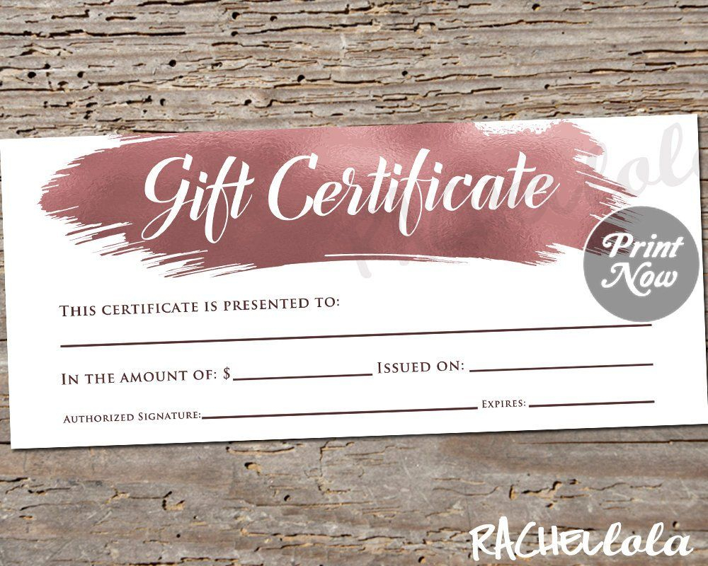 Printable Rose Gold Gift Certificate Template, Photography For Salon Gift Certificate Template