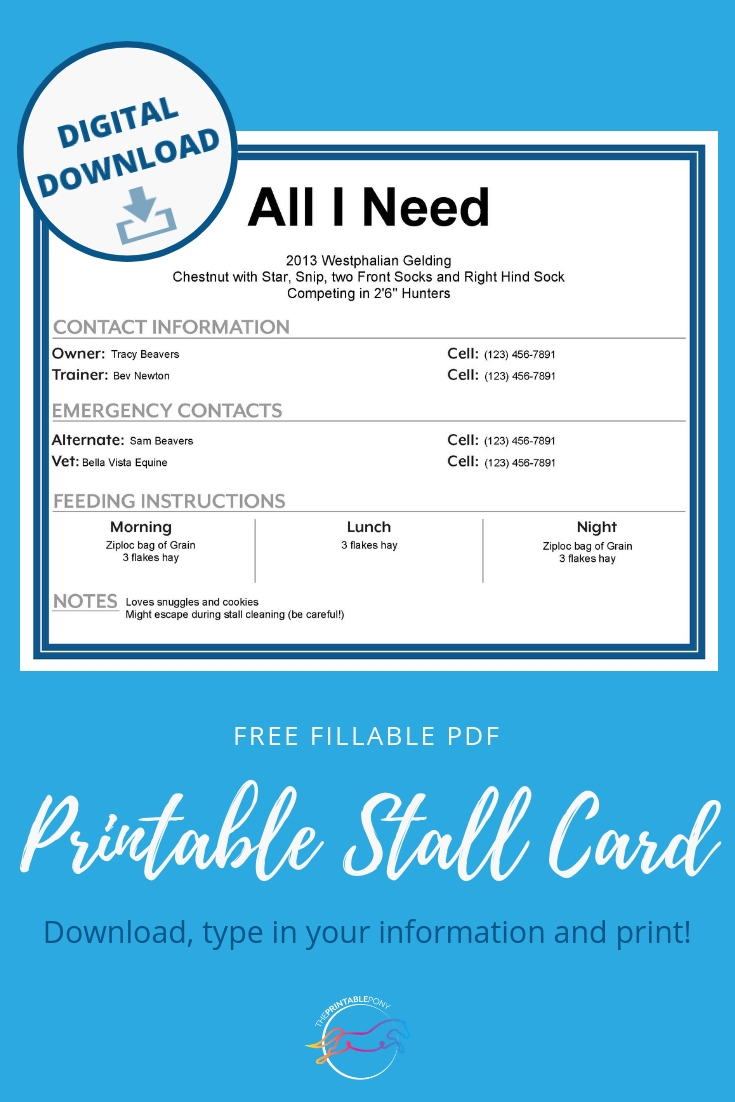 Printable Stall Card – The Printable Pony Throughout Horse Stall Card Template