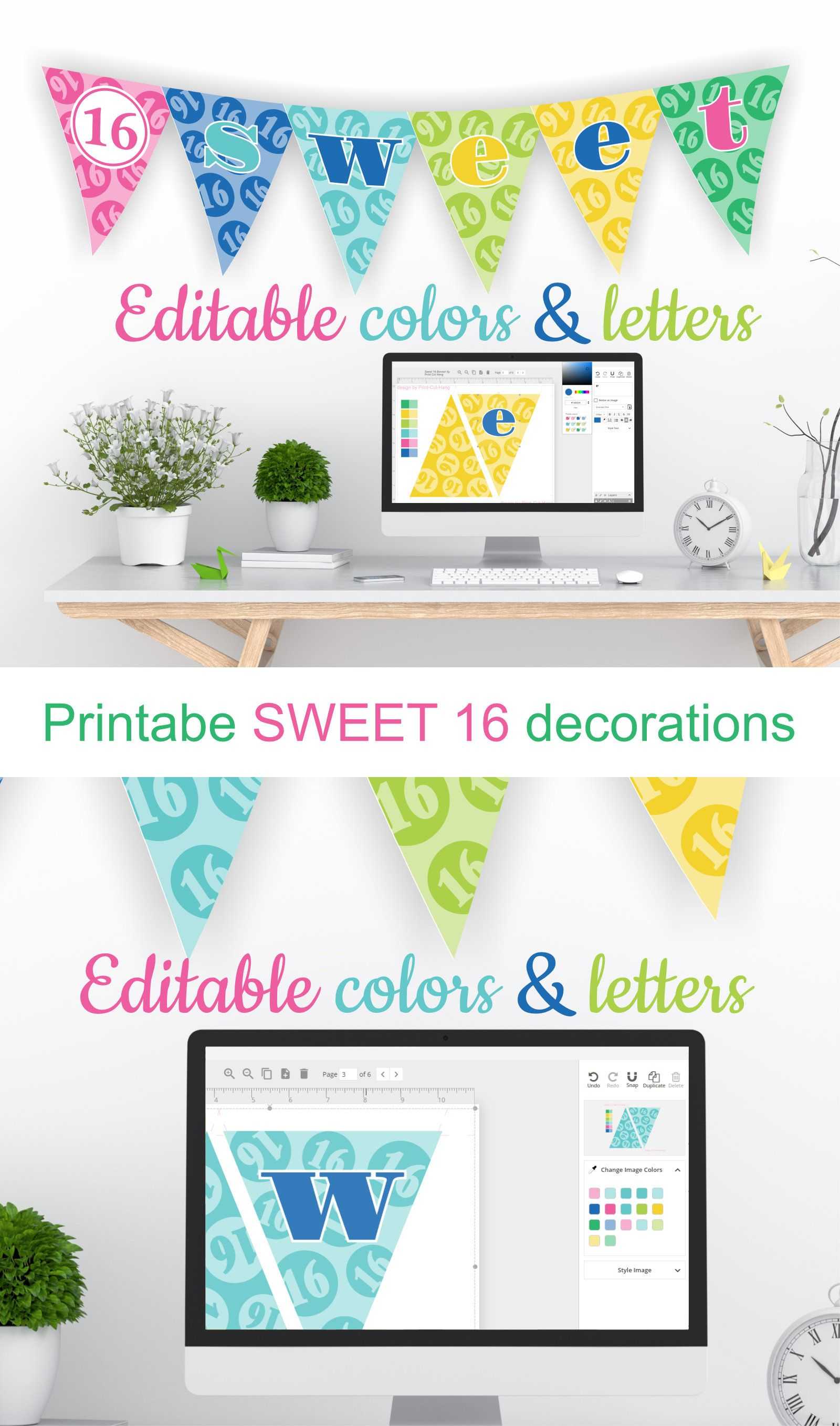 Printable Sweet 16 Decorations - Editable Banner - Customize Intended For Sweet 16 Banner Template