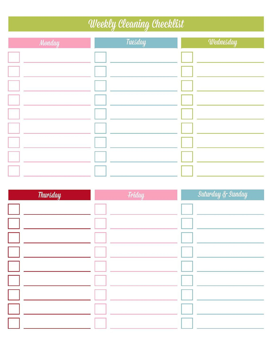 Printable+Blank+Weekly+Checklist+Template | Household Inside Blank Cleaning Schedule Template