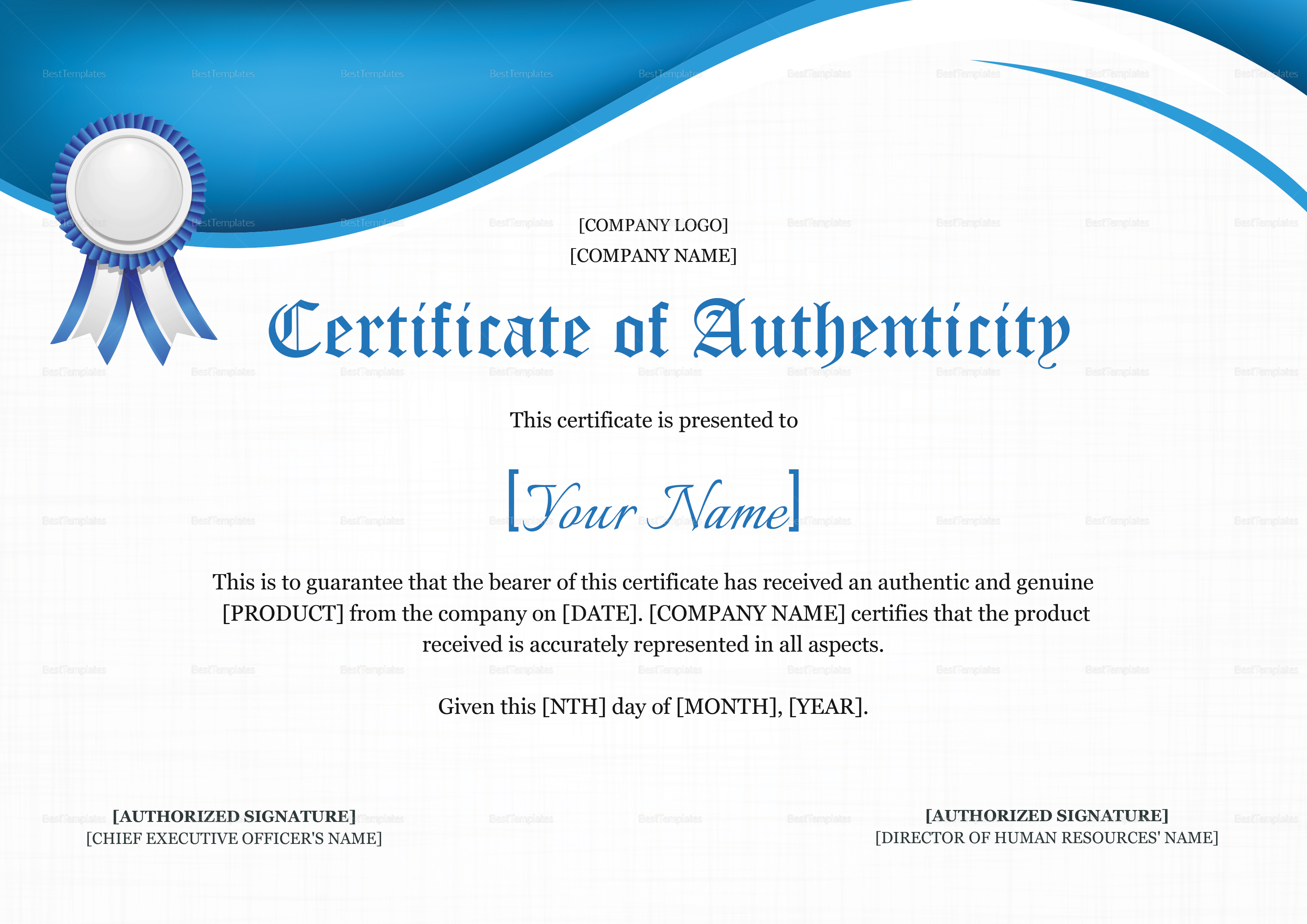 Product Authenticity Certificate Template Within Certificate Of Authenticity Template