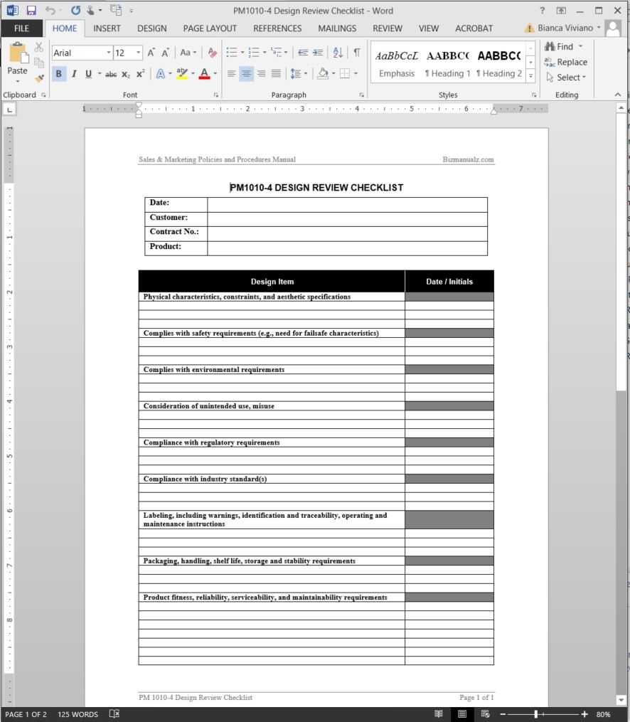 Product Design Review Checklist Template | Pm1010 4 Throughout Training Manual Template Microsoft Word