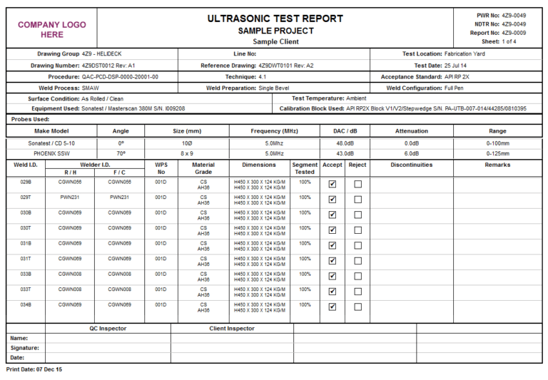 Welding Inspection Report Template