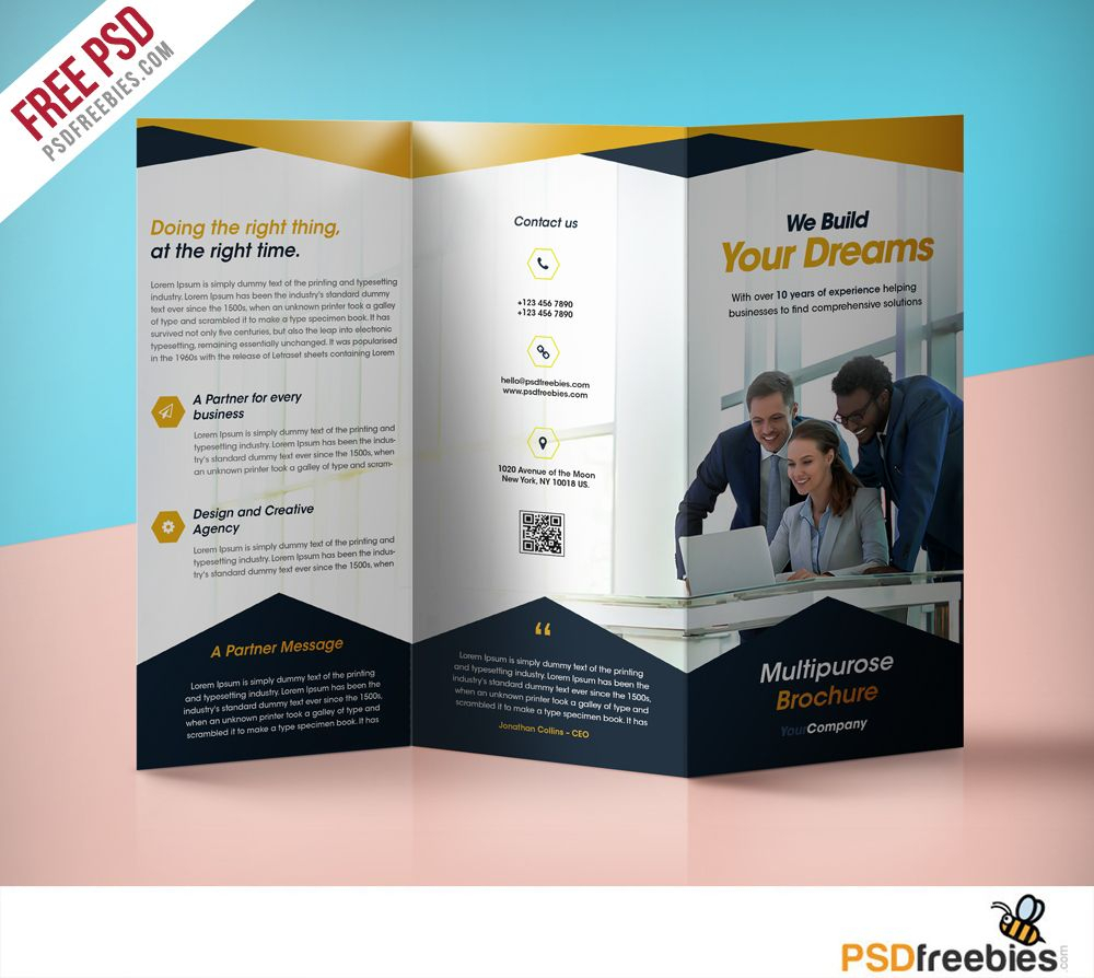 Professional Corporate Tri Fold Brochure Free Psd Template With 3 Fold Brochure Template Psd Free Download