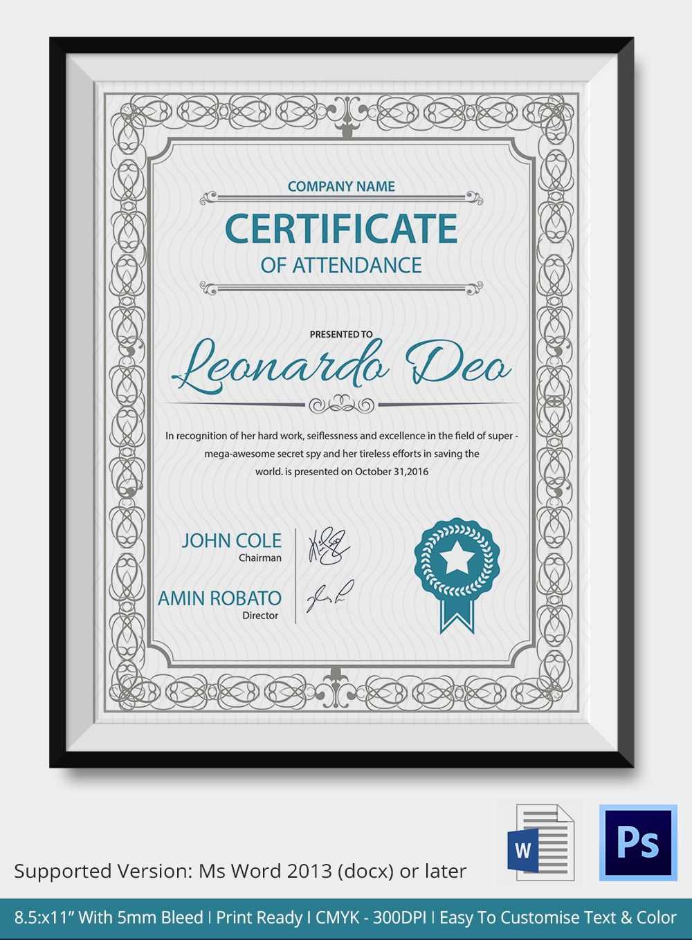 Professional Editable Certificate Of Attendance Template In Certificate Of Attendance Conference Template