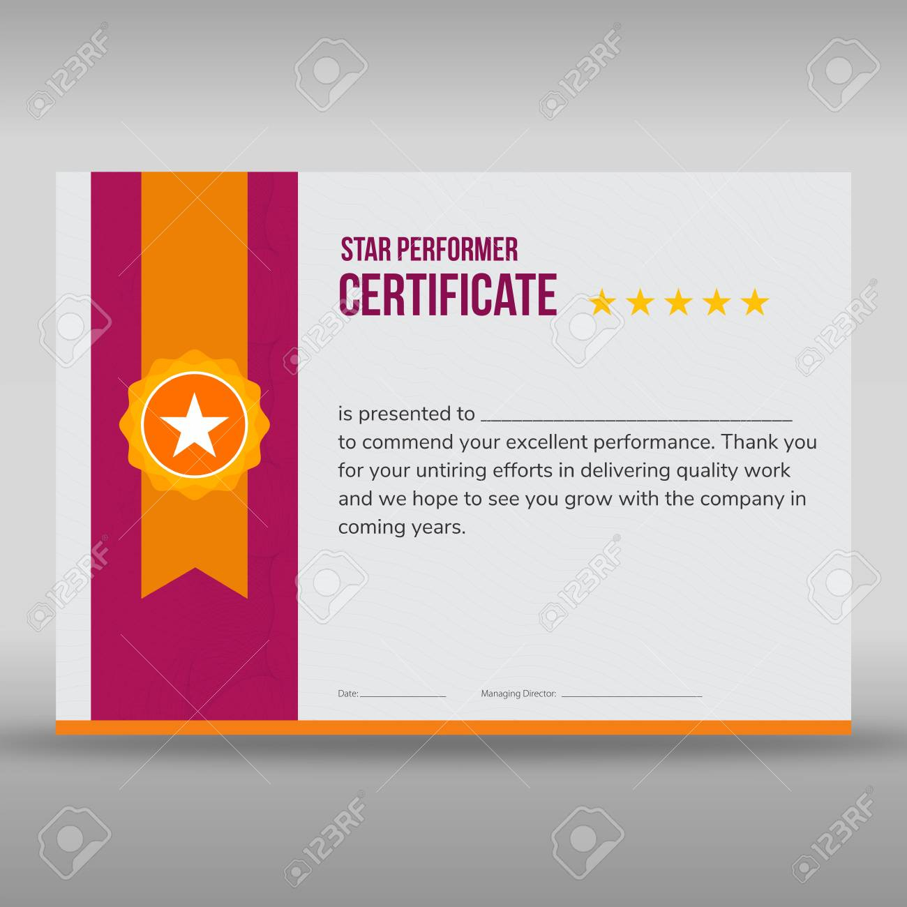 Professional Purple And Gold Star Performer Print Ready Certificate.. With Star Performer Certificate Templates