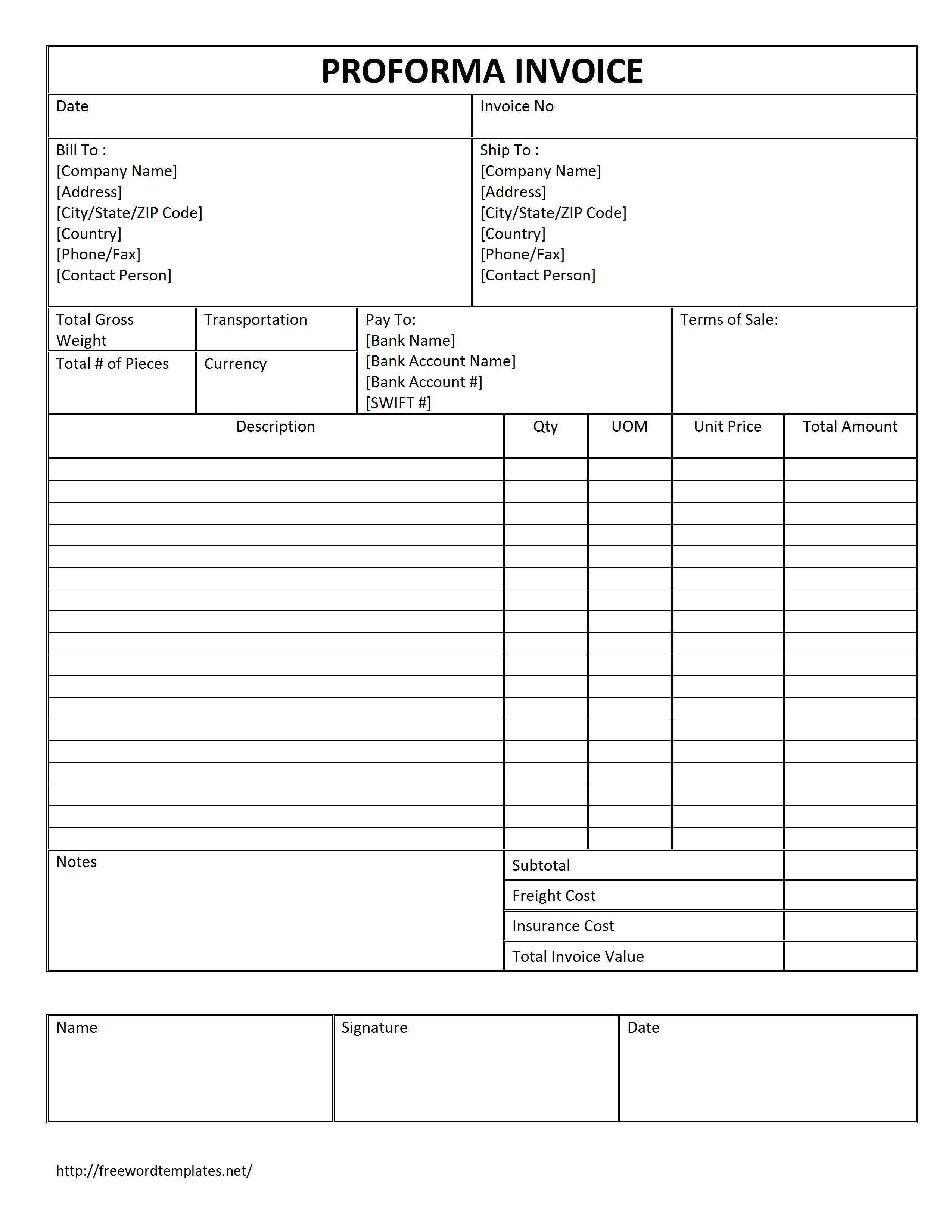 Proforma Invoice Template Free Download Free Proforma In Free Proforma Invoice Template Word