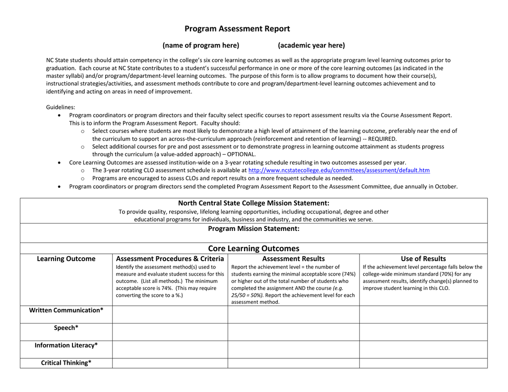 Program Assessment Report Template Within Data Quality Assessment Report Template